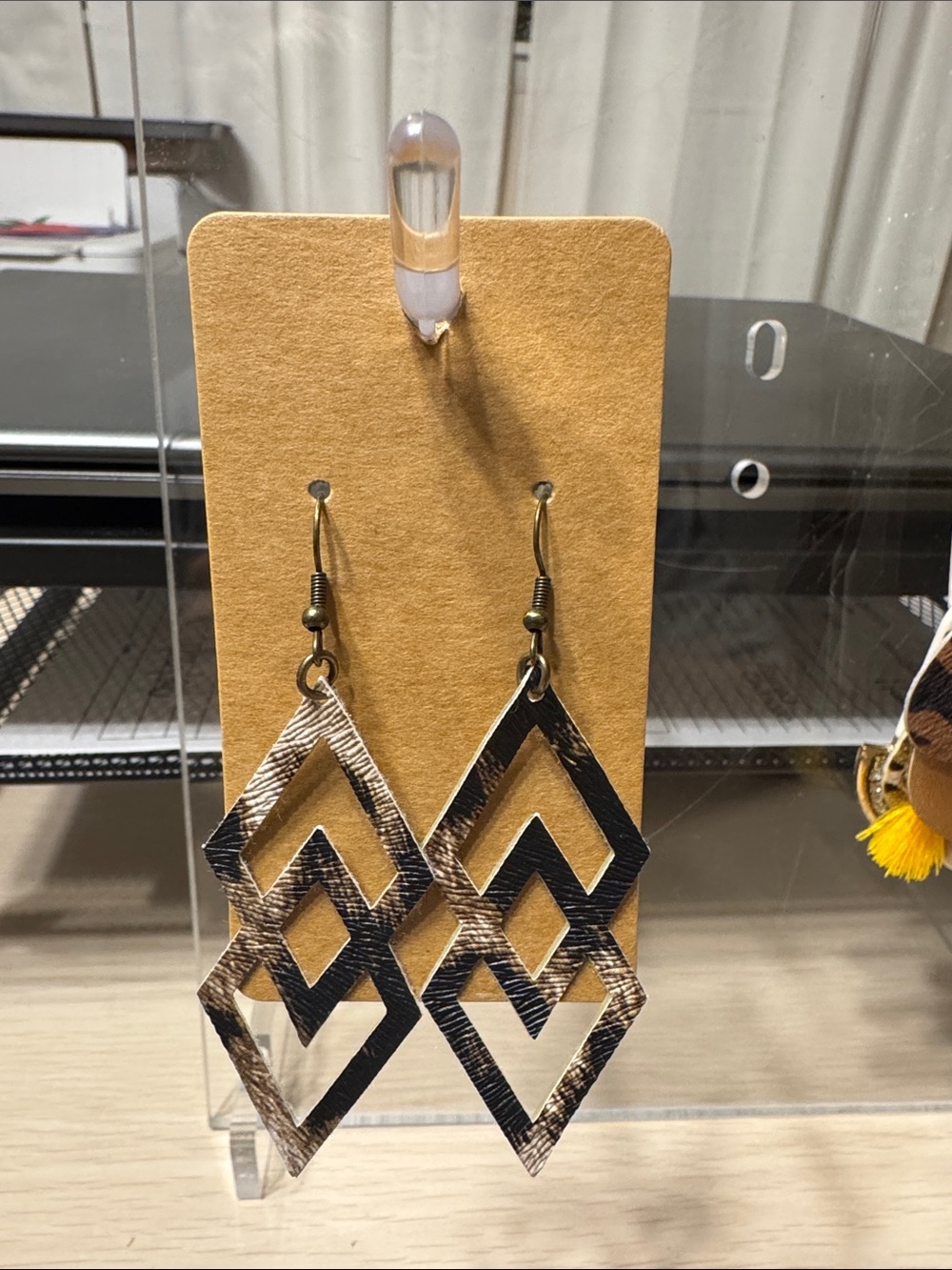 Hand Crafted Black and Tan Geometric Drop Earrings